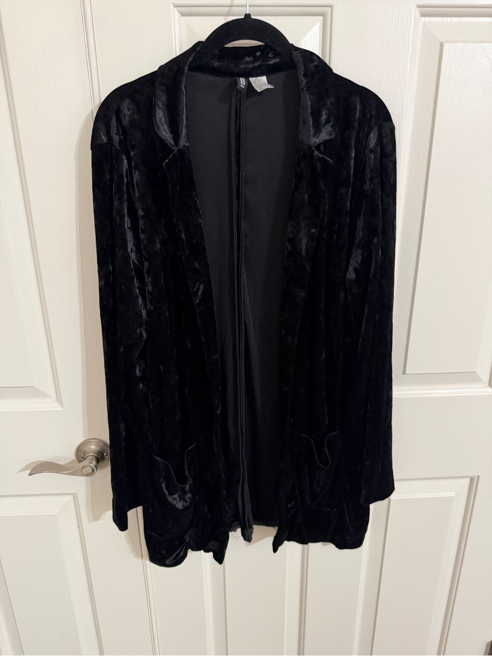 H&M Divided L Black Crushed Velvet Duster Cardigan Open Front Whimsigoth